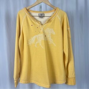Artisans XL Art Horse Hearts Slit V Neck Crewneck Sweater Sweatshirt Animals